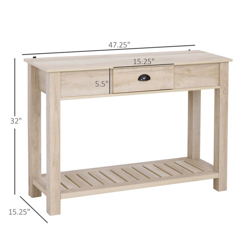 White Oak Entryway Table: Console with Drawer and Bottom Shelf
