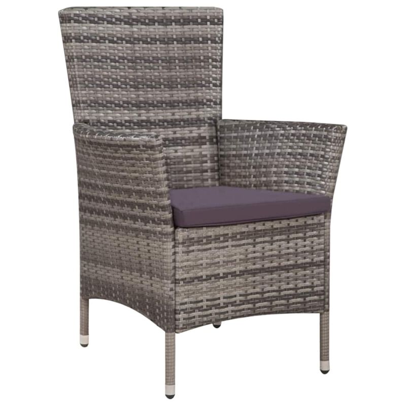 vidaXL 7 Piece Outdoor Dining Set with Cushions Poly Rattan Gray