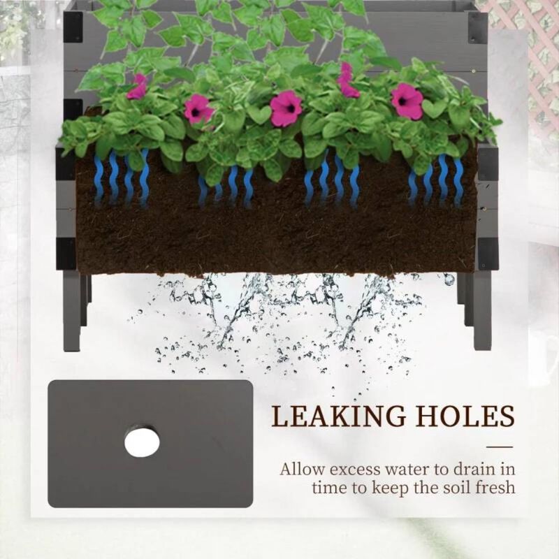 Hivvago 2 Tier Self Draining Natural Wood Raised Garden Bed Planter Box with Trellis