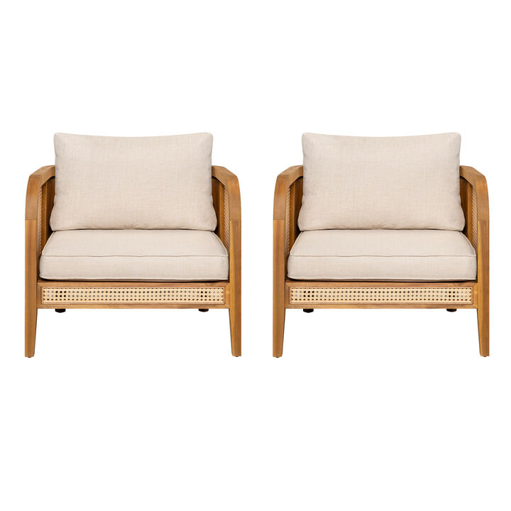 Christopher Knight Home Zelda Patio Rustic Acacia Wood Upholstered Club Chair with Rattan-Wrapped Frame (Set of 2)