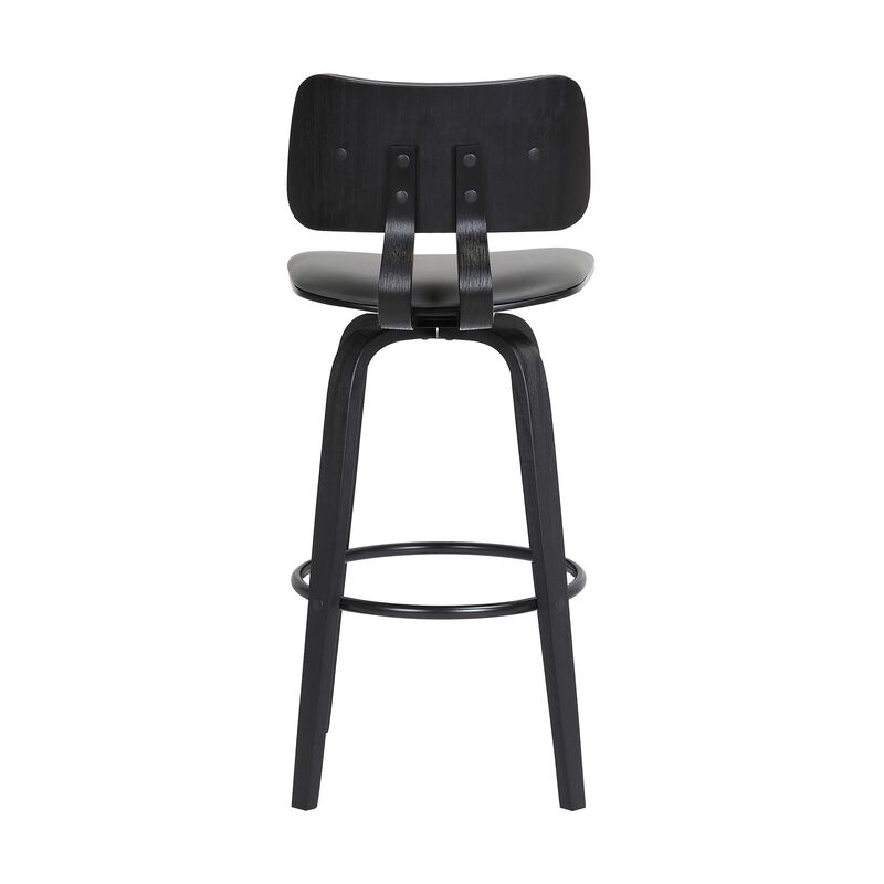 30" Swivel Black Wood Bar Stool in Gray Faux Leather with Black Metal image number 6