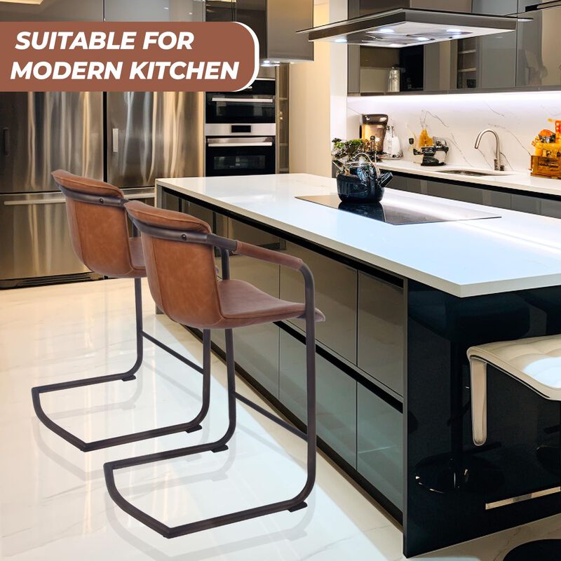 New Pacific Direct Indy PU Leather Counter, Set of 2 Bar & Counter Stools, Antique Cigar Brown image number 6