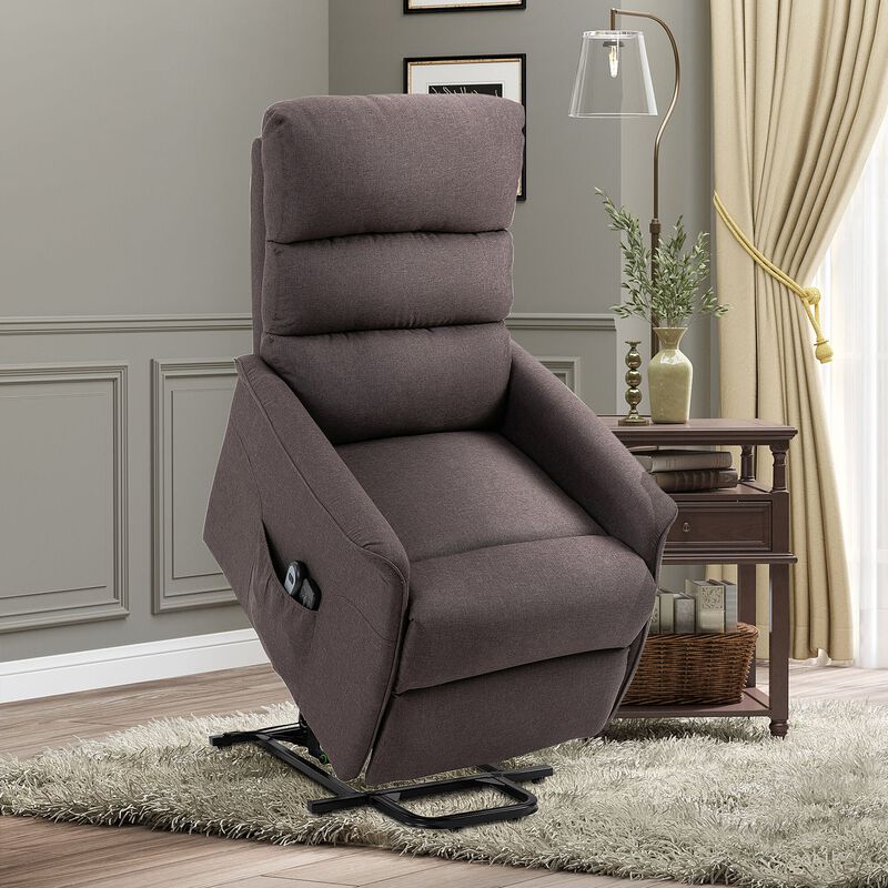 Lift Chair Recliner, Power Lift Recliner with Remote Control and Linen Fabric Upholstery, Electric Power Lift Chair, Brown