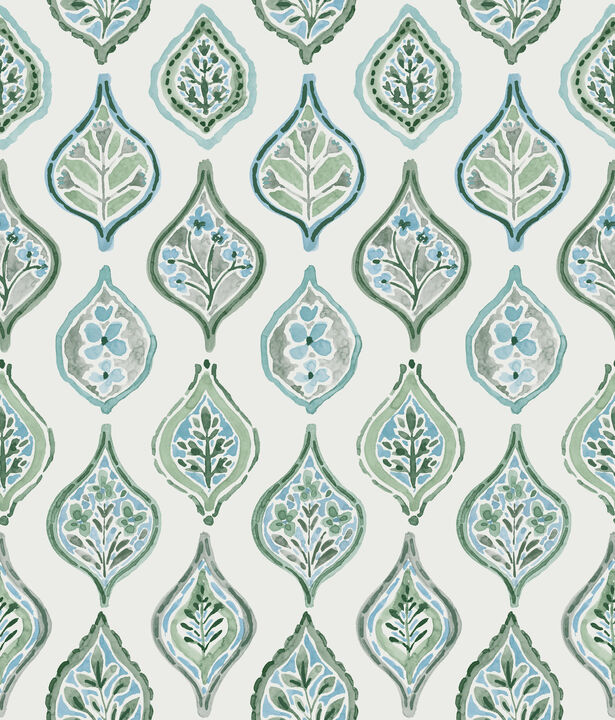 Marketplace Motif Pale Grey & Green Wallpaper