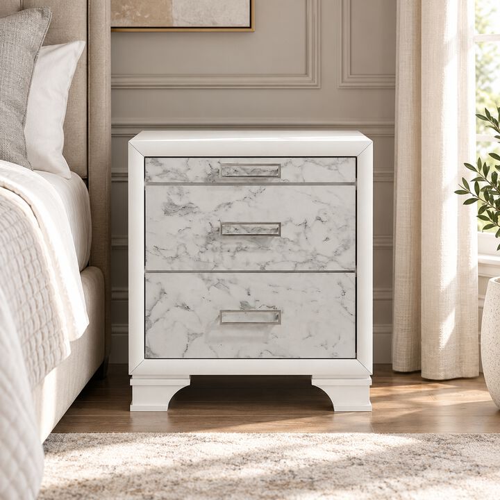 Mirevessiq Marble-Front 3-Drawer Nightstand