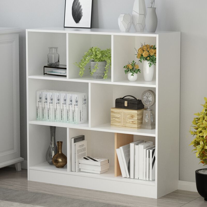 40.9 in. H x 39.4 W White Wood 8-Shelf Freestanding Standard Bookcase Display Bookshelf With Cubes