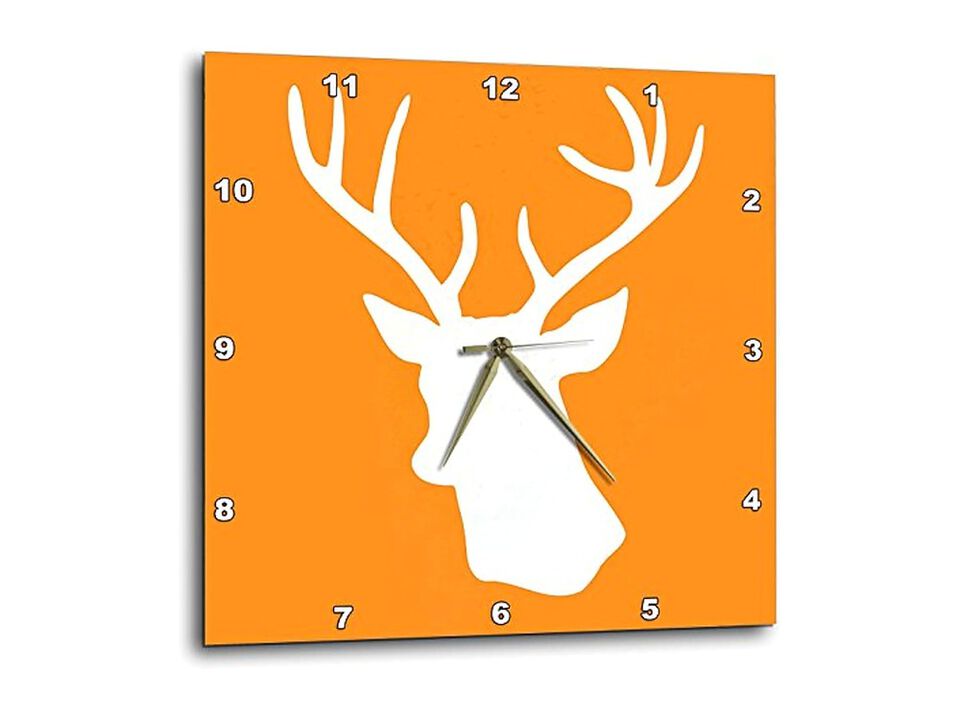 White Stag Head Silhouette Orange Country Wall Clock 13 Inch Home Decor