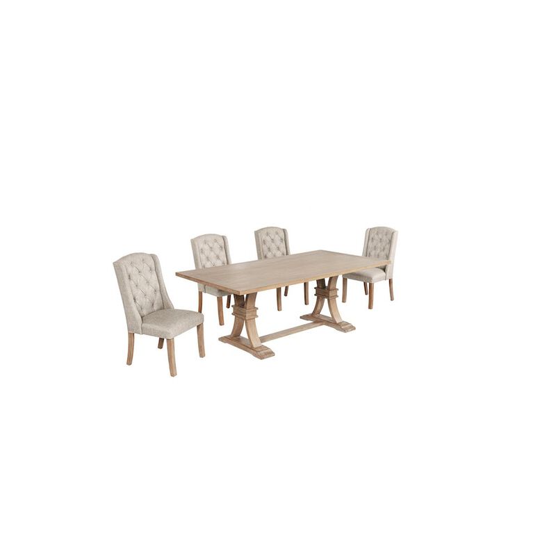 Best Quality Furniture 5 Piece Traditional Dining Table With Beige Side Chairs