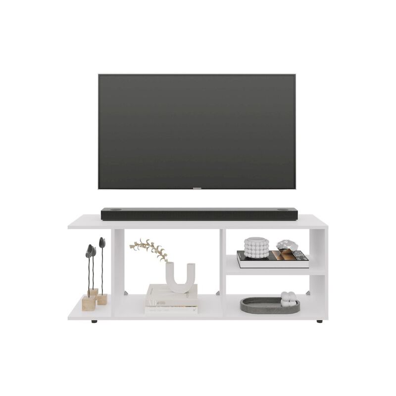 Sudley Entertainment Center with 4 Shelves and 4 Legs, White