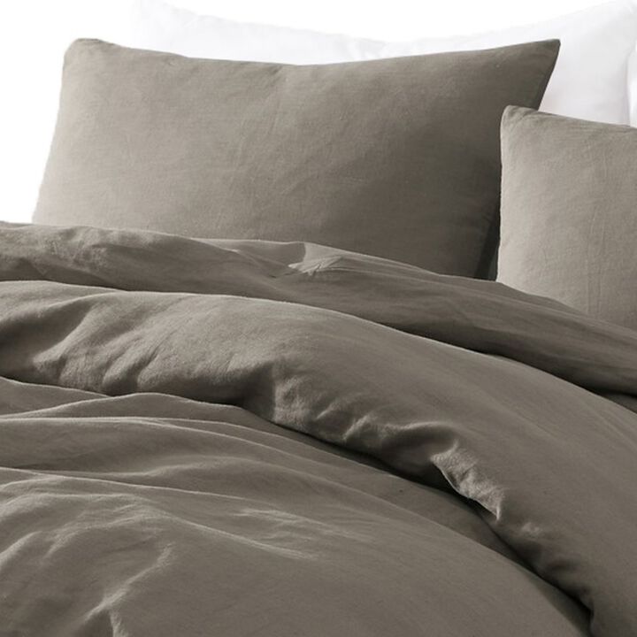 Edge 4 Piece Queen Size Duvet Comforter Set, Washed Linen, Charcoal Gray - Benzara