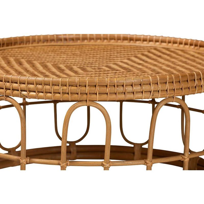 bali & pari Phoenix Modern Bohemian Light Honey Rattan Coffee Table