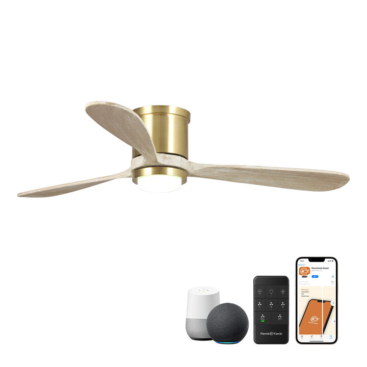 52" Gold Low Profile Smart Ceiling Fan with Light and Remote Control, App Control, Voice Control