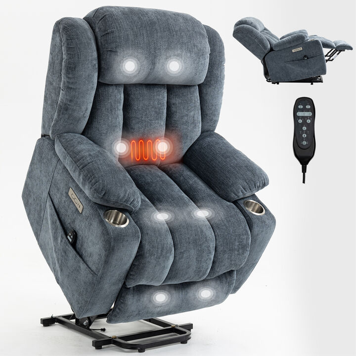 Up to 350 LBS Chenille Power Lift Recliner Chair with 8-Point Vibration Massage and Lumbar Heating