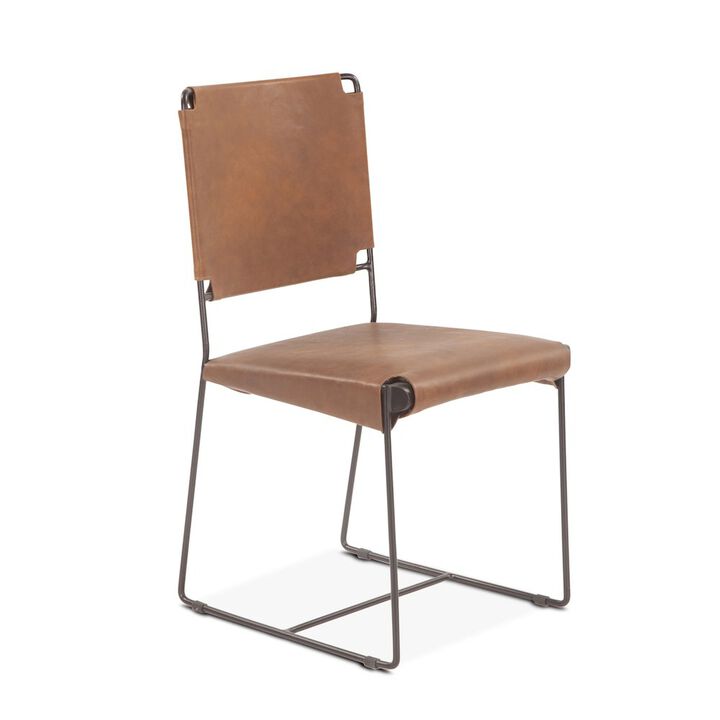 World Interiors Melbourne Dining Chair in Brown Buffalo Leather and Iron