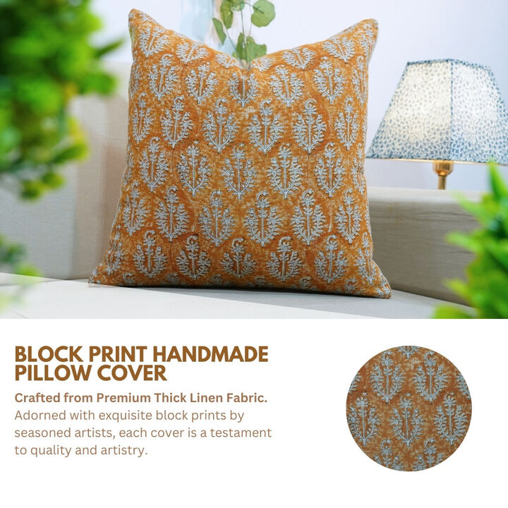 Fabdivine Handmade Farmhouse Heavy Linen Pillow Cover Boho Rectangle Throw Cushioncase Block Print for Sofa, Bed, Dining, D&eacute;cor, Neelgagan