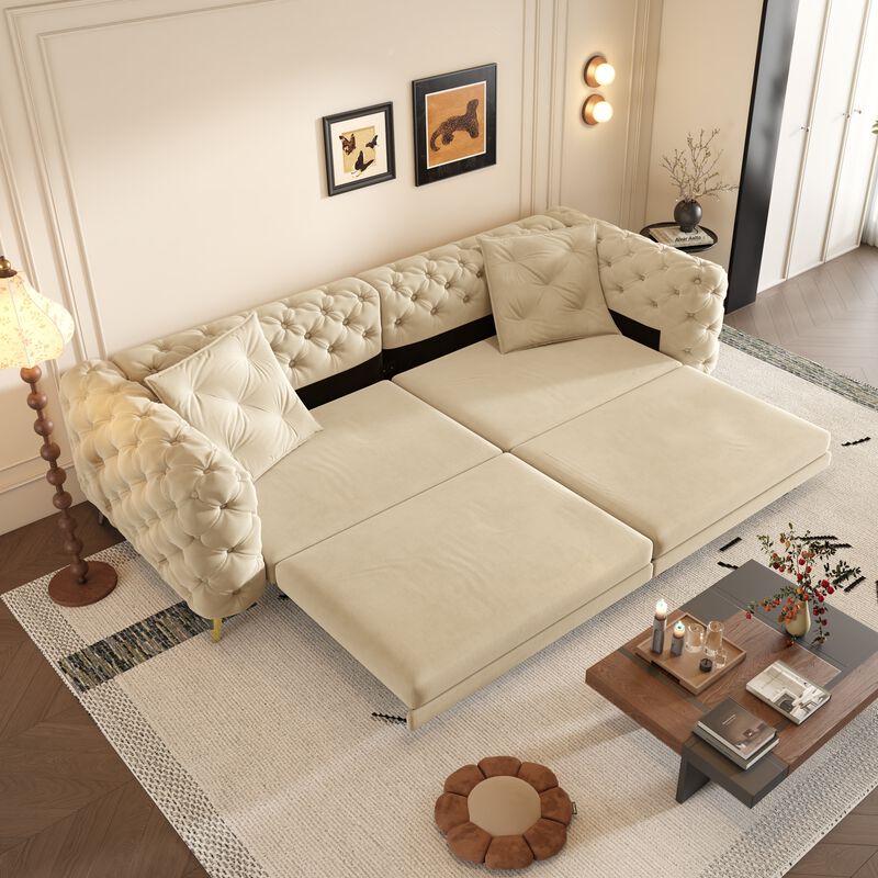 Whisen 97.7" 4-Seat Convertible Sleeper Sofa, Velvet 3-in-1 with Ottoman for Apartment Office image number 3