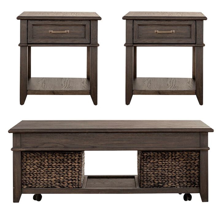 Liberty Furniture 3 Pc Living Room Set - Rectangular Lift Top Cocktail Table, 2 Drawer End Tables