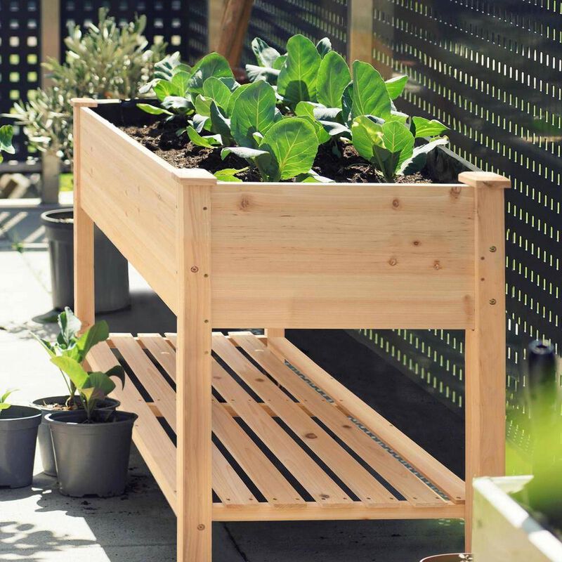 Portable Wood Raised Garden Bed – Outdoor Planter Box Cart with Mobility Wheels