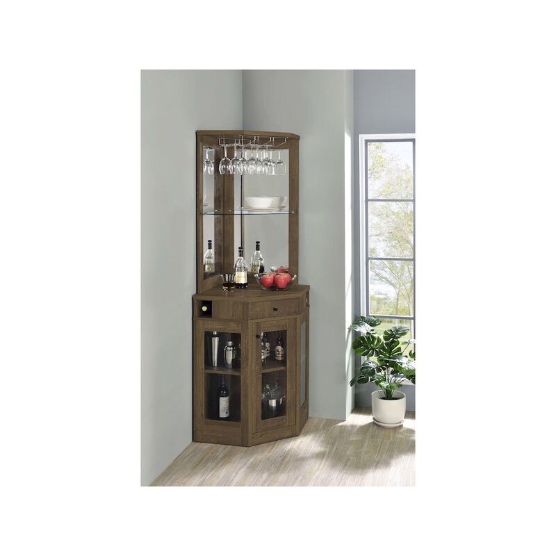 Coaster Co. of America Alviso 1-drawer Corner Home Bar Wine Cabinet  Rustic Oak