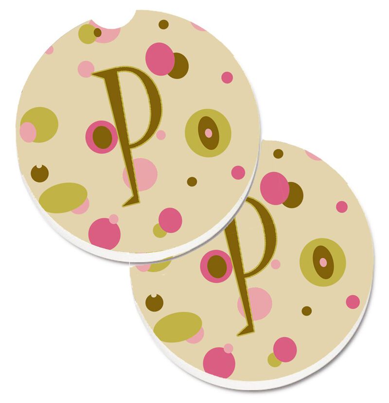 Caroline's Treasures Letter P Initial Monogram - Tan Dots Set of 2 Cup Holder Car Coasters CJ1004-PCARC, 2.56, Multicolor