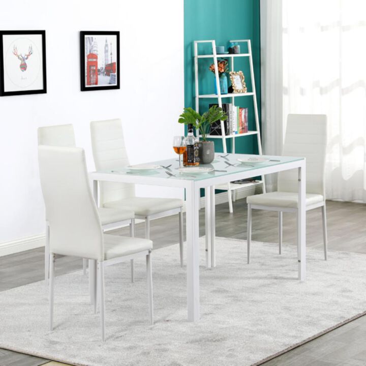 4pcs Elegant High Backrest Dining Chairs Assembled with Stripping Texture for Stylish and Comfortable Seating