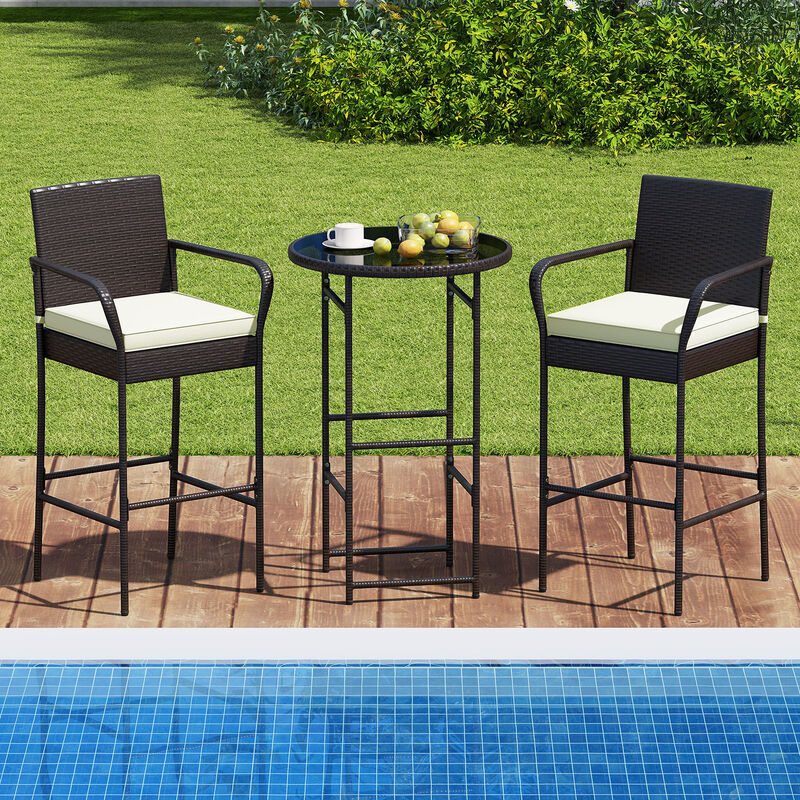 3 Piece Patio Bar Set with 2 Cushioned Seats for Outdoor Use-Off White image number 5
