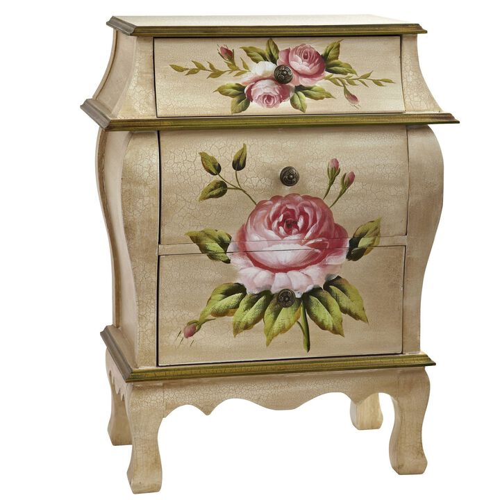 Nearly Natural Antique Night Stand w/Floral Art