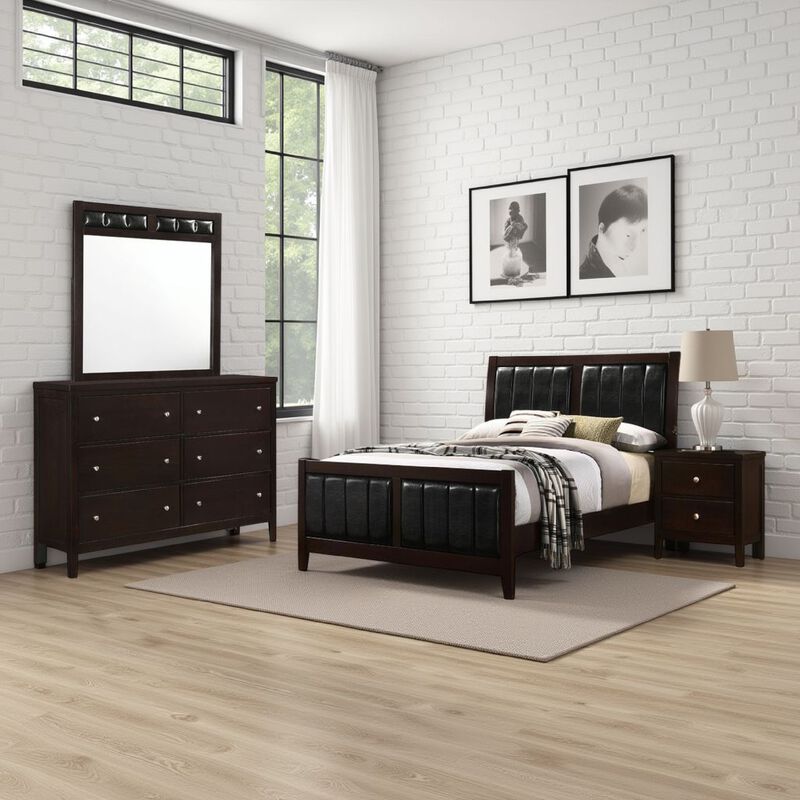 Vida 4pc Full Size Bedroom Set, Brown Faux Leather Upholstery, Dresser image number 1