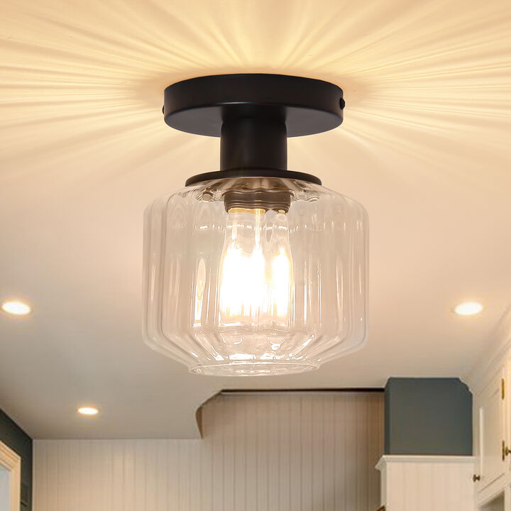 5.9" Wide Modern Black Glass Semi Flush Mount Ceiling Light