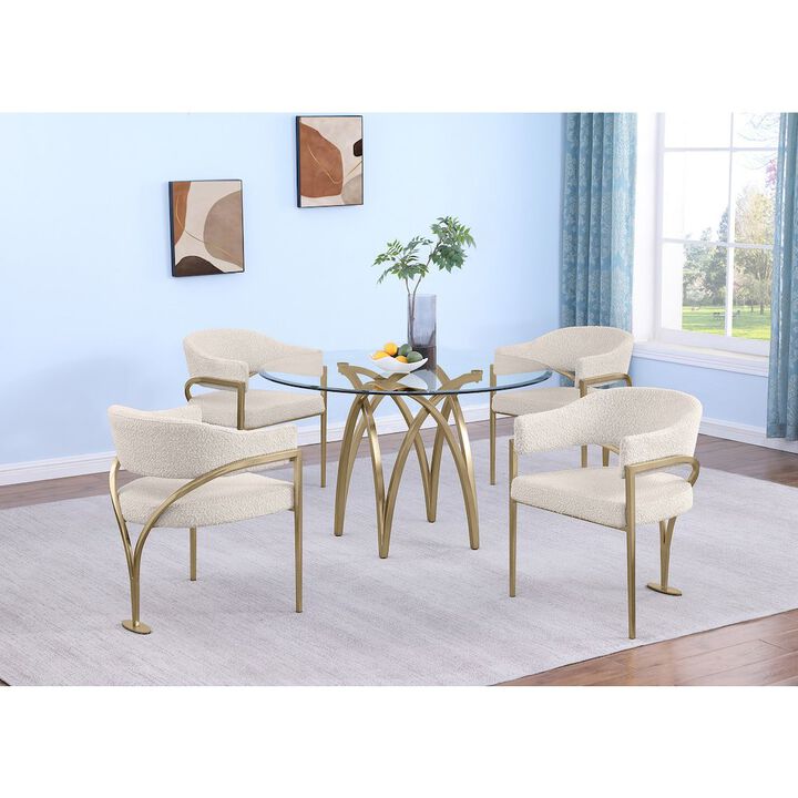 Best Quality Furniture 5Pc Round 48X48 Dining Set With 4 Cream Boucle Chairs
