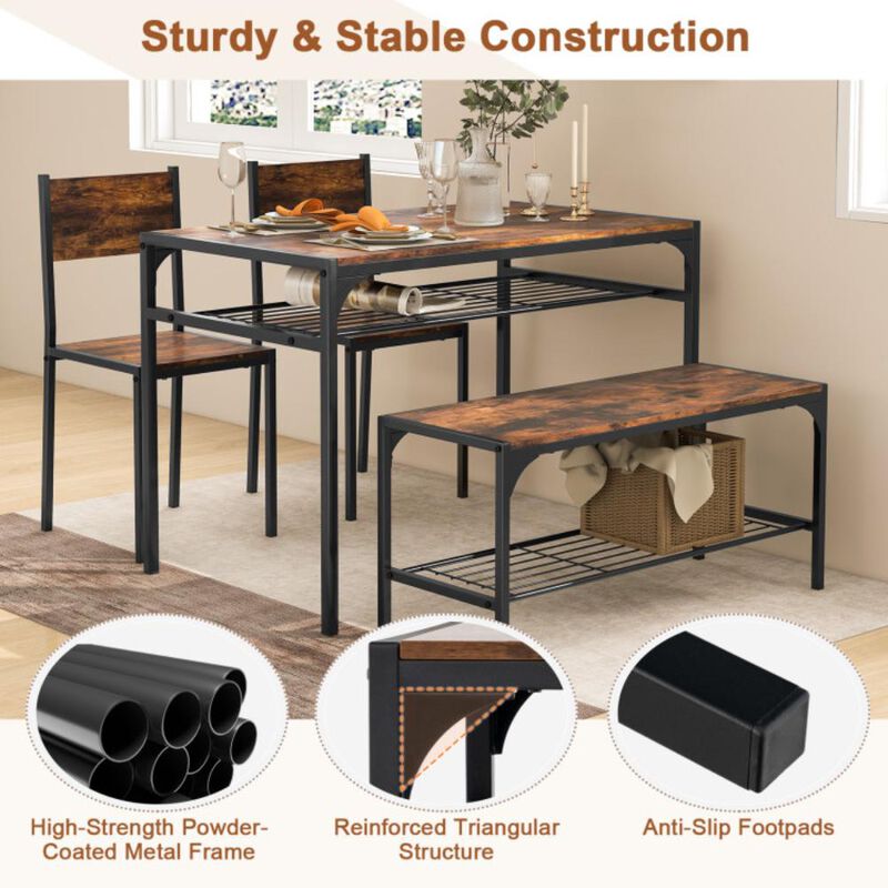 Hivvago Industrial Style Rectangular Kitchen Table with Bench and Chairs