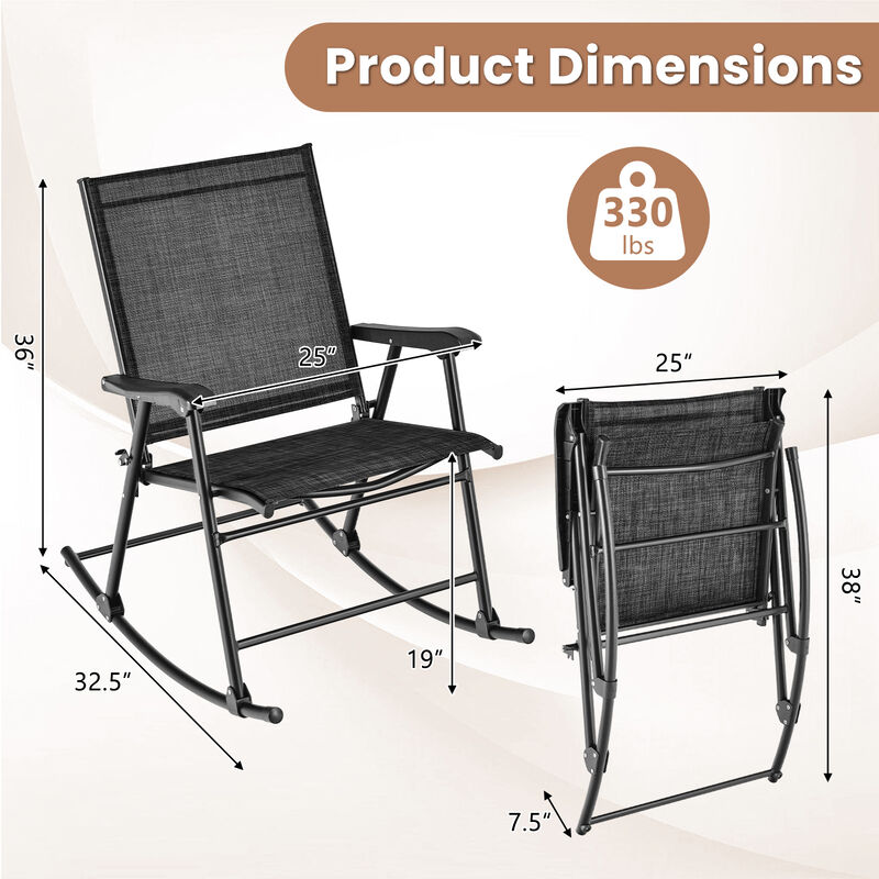 Folding Rocking Chair with Breathable Seat Fabric Set of 2