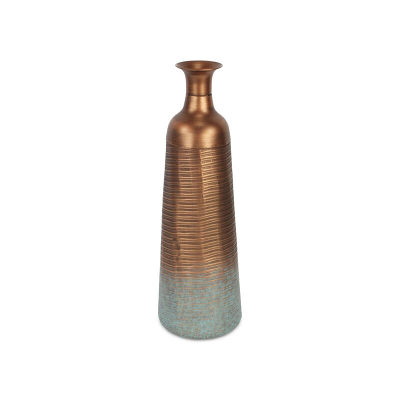 HomeRoots 24" Copper And Teal Abstract Tapered Metal Table Vase image number 2