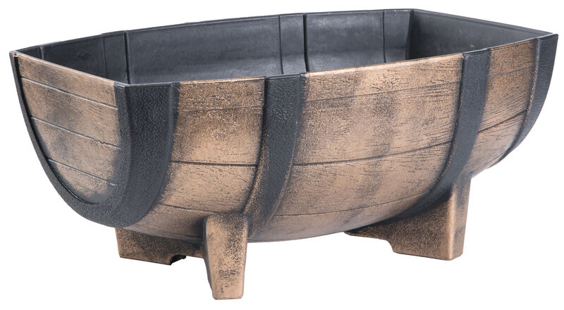 Rustic Wood- Look Plastic Half Barrel Flower Pot Garden Planter, Pack of 2