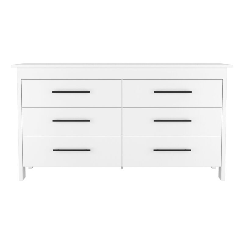Hms 6 Drawer Double Dresser, Four Legs, Superior Top -White
