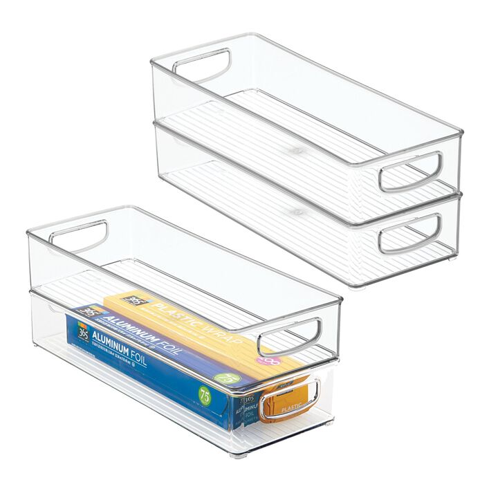 iDesign Plastic Stackable Pantry Bin - Organizer Bin with Handles for Cabinets or Fridge - Set of 4 - Clear