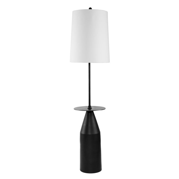 61 Inch Modern Floor Lamp, Round Drum Shade, Aluminum Frame, White, Black-Benzara