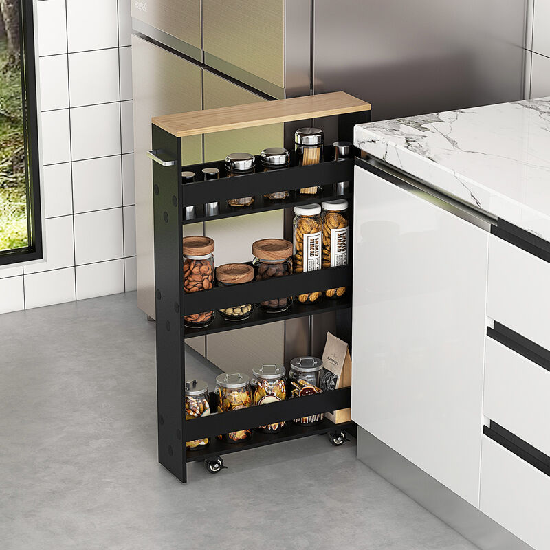 Multi-Purpose Narrow Rolling Cart with Open Shelves for Kitchen & Living Areas