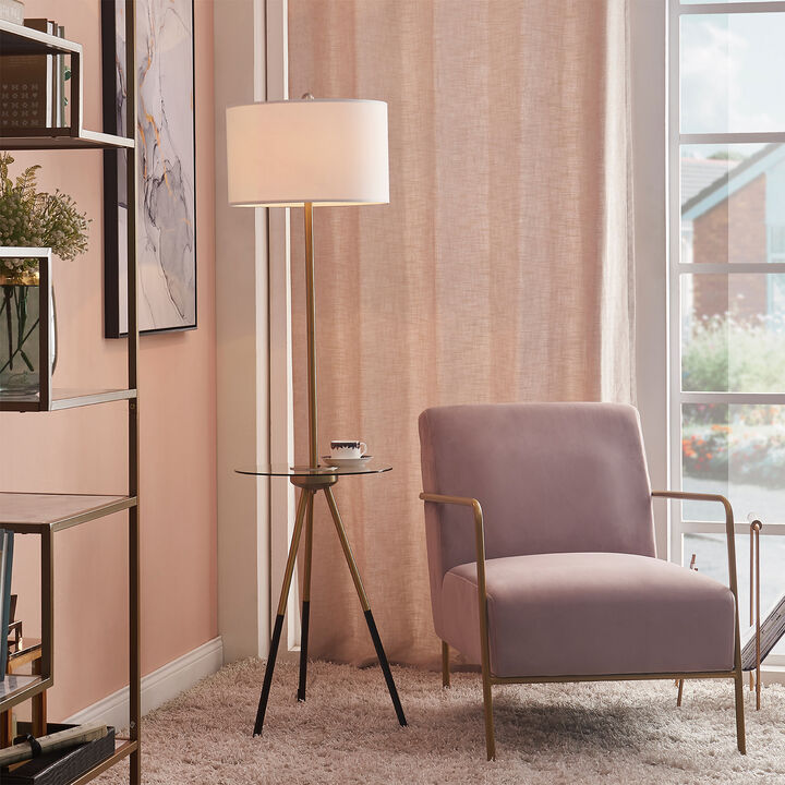 Myra Floor Lamp with Glass Table and Built-In USB Port, Gold/Black
