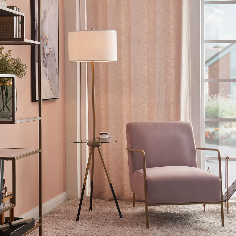 Myra Floor Lamp with Glass Table and Built-In USB Port, Gold/Black image number 1