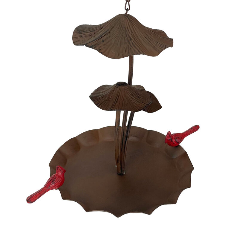 Rustic Brown Triple Mushroom Bird Feeder &ndash; Pie Plate Tray, Farmhouse Decor image number 1
