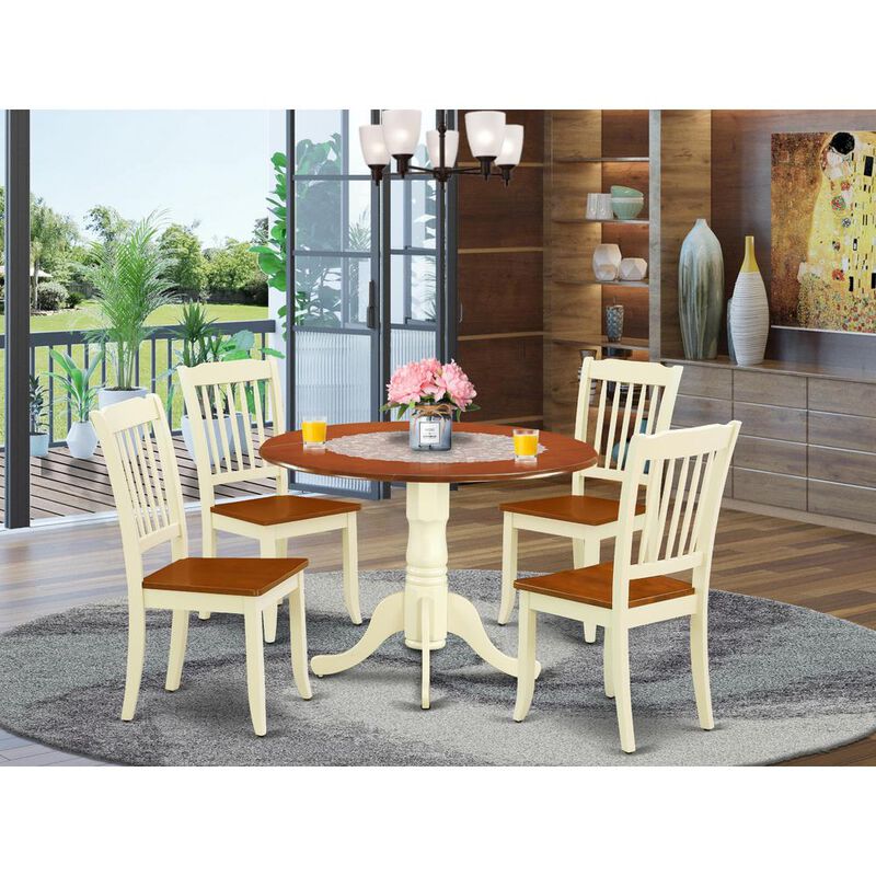 East West Furniture Dining Room Set Buttermilk & Cherry, DLDA5-BMK-W