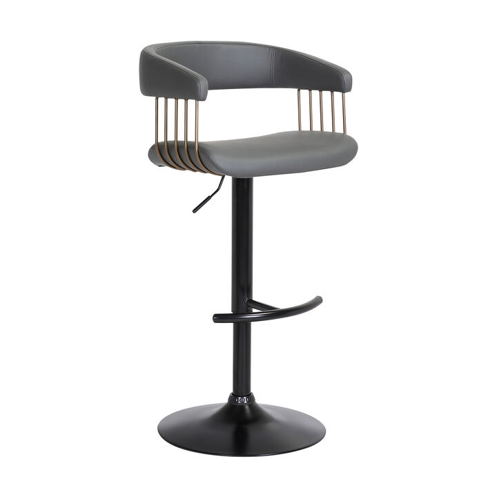Calista Adjustable Stool in Grey Faux Leather with Golden Bronze and Black Metal