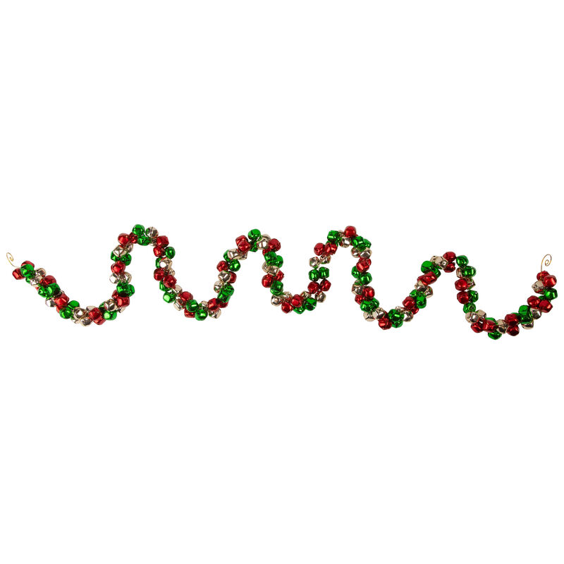 5' Red  Green and Gold Jingle Bell Christmas Garland image number 0