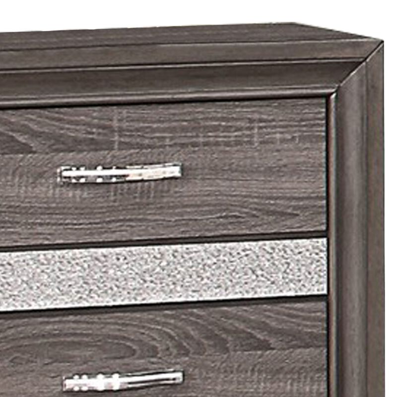 2 Drawer Wooden Nightstand with 1 Hidden Jewelry Drawers, Gray and Silver - Benzara