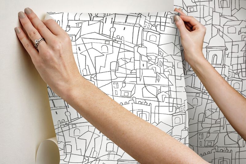 Cubist Cityscape Black Peel & Stick Wallpaper (Double Roll) image number 4
