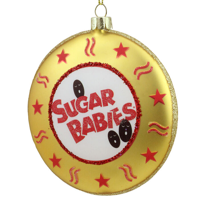 4" Gold and Red Tootsie Roll Sugar Babies Caramel Candies Disc Christmas Ornament