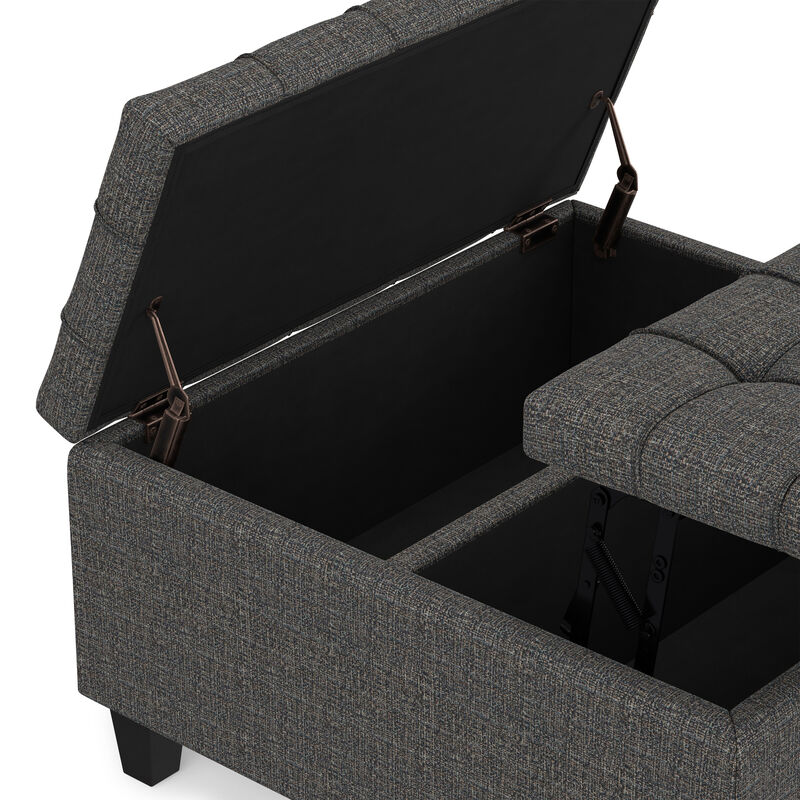 Harrison 30 inch Wide Transitional Square Small Coffee Table Storage Ottoman in Ebony Tweed Polyester, Assembled image number 5