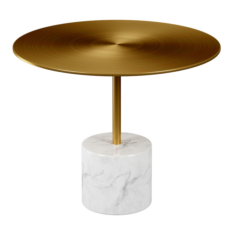 HomeRoots 17" Gold And White Steel And Stone Round Coffee Table