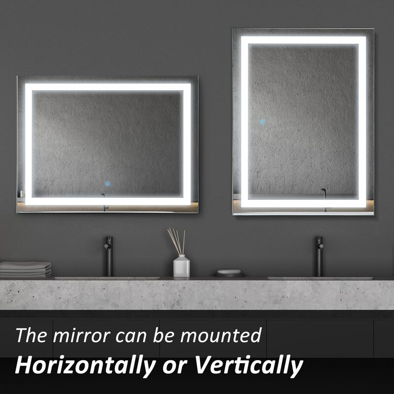 32" x 24'' LED Illuminated Bathroom Mirror, Wall Mounted Vanity Mirror with Dimmable Memory Touch, Waterproof, Horizontally or Vertically